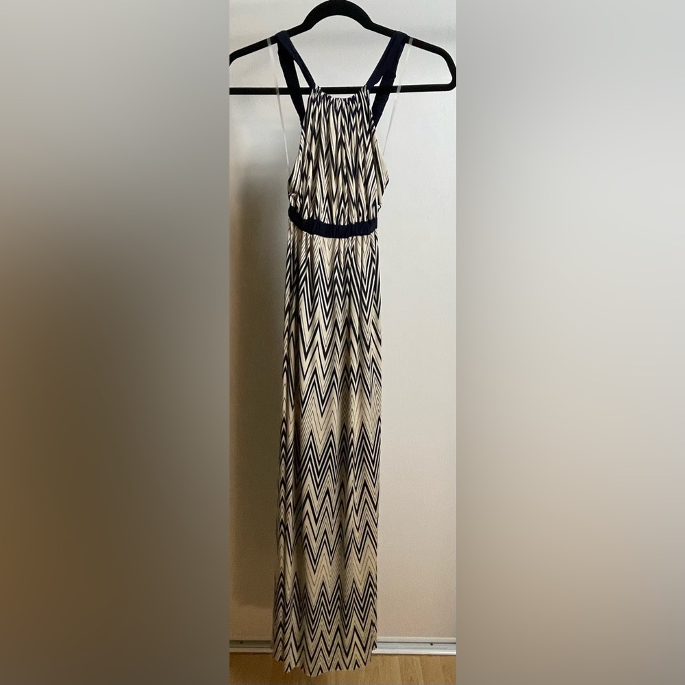 T-bags Los Angeles Navy Chevron Printed Maxi Dress